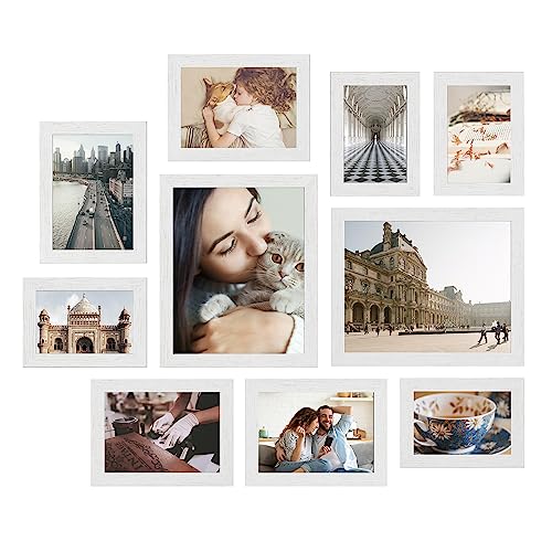 SONGMICS Picture Frames, Collage Picture Frames Set of 10, Two 8x10, Four 5x7, Four 4x6, Photo Frame for Wall Gallery Decor, Table Display, Glass, Cloud White URPF010W01V1