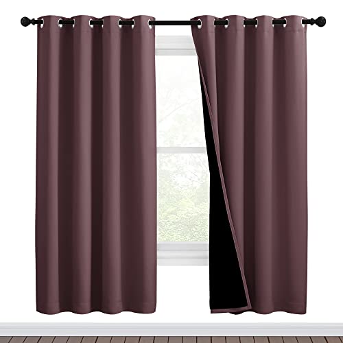 NICETOWN Living Room Completely Shaded Draperies, Privacy Protection & Noise Reducing Ring Top Drapes, Black Lined Insulated Window Treatment Curtain Panels (Dry Rose, 2 Pieces, W46 x L72)