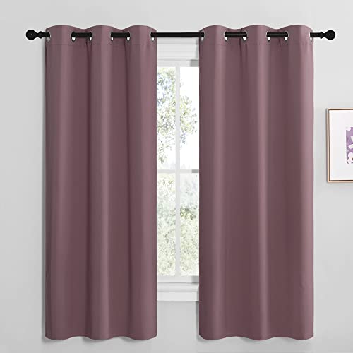 NICETOWN Dry Rose Room Darkening Curtains for Kitchen, Set of 2, 42 inches Wide by 68 inches Long, Window Treatment Thermal Insulated Solid Grommet Room Darkening Curtains/Drapes for Bedroom