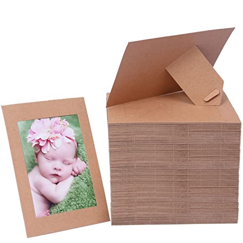 200 Pack Standing Paper Picture Frames 4x6 Cardboard Photo Frame with Easel Paper Photo Frame Cards Gallery Frames Bulk For Fall Decor,Thanksgiving,Halloween,Birthday,Classroom Craft DIY - Kraft