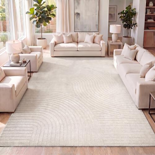 JONATHAN Y Hallie High-Low Curve Ivory/Cream Indoor/Outdoor Area Rug, 3x5, Minimalist, Pet Friendly, Non-Shedding, Stain Resistant, Hose-Washable for Backyard, Patio, Porch (SCN100B-3)