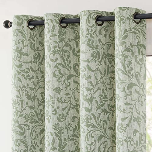 jinchan Blackout Curtains (Green Scroll, 84in)