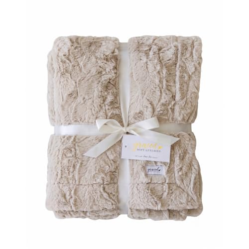 GRACED SOFT LUXURIES Feather Extra Large Faux Fur Throw Blanket | Ultra Soft & Fluffy 60x80 inches | Cozy, Thick & Warm | Perfect for Bed, Couch, and Lounging for Kids & Adults | Feather Gray