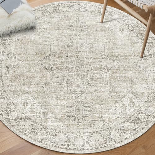 ReaLife Rugs Machine Washable Area Rug - Lyle - Beige Ivory 6' Round