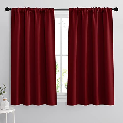 RYB HOME Blackout Curtains 63 inches Long - Energy Saving Insulation Large Window Curtain Blinds for Bedroom Living Room Dining Basement Home Office, W 62 x L 63 per Panel, Burgundy Red, 2 Pcs