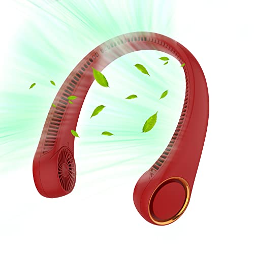 Portable Neck Fan, Hands Free Bladeless Fan, 360 Cooling Personal Fan,Wearable Quiet Fan for Outdoor Indoor, Birthday Gifts for Men Women Mom Dad, 4000mAh Battery USB Rechargeable, 3-Speeds (Red)
