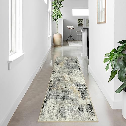 Lahome Modern Abstract Runner Rug - 2x8 Grey Hallway Long Bathroom Rugs with Rubber Backing, Kitchen Carpet Non Skid Indoor Floor Runners for Entryway Laundry Living Bedroom 2' x 8'