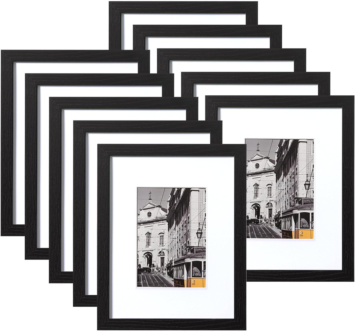 eletecpro 8.5x11 Picture Frames Set of 10, Picture Frame Collage Wall Decor Display 5x7 Photo with Mat or 8.5x11 without Mat, Home Decor Gallery Frame for Table Top or Wall Mounting, Black
