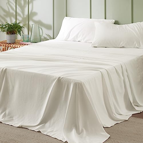 Bedsure California King Sheet Sets - 4 Pieces Soft Cal King Sheets - Breathable & Cooling - Hotel Luxury - Easy Care Polyester Microfiber Bedding for Women, Men, Ivory