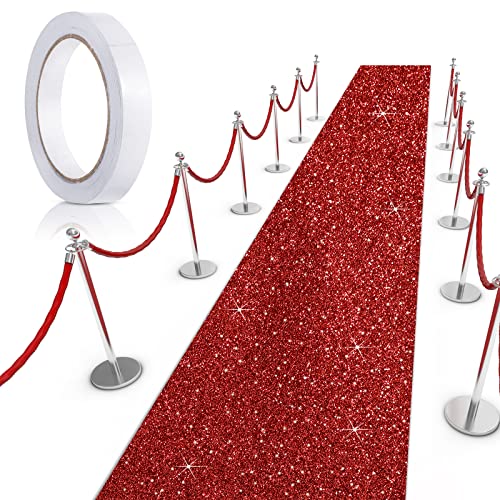 Tatuo Carpet Runner Runway Rug 55 GSM Thickness with Carpet Tape for Prom Wedding Halloween Christmas Outdoor Indoor Hallway Party Rug(4.6 x 30 Feet,Glitter Red)