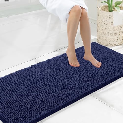 Smiry Luxury Chenille Bathroom Rugs 59x20, Navy Blue