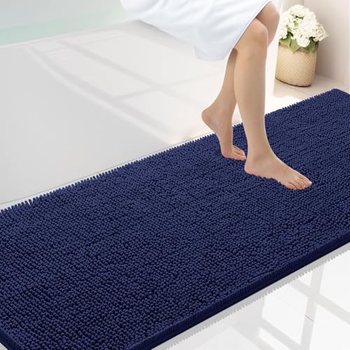 Smiry Luxury Chenille Bathroom Rugs 70x24 (Navy Blue)