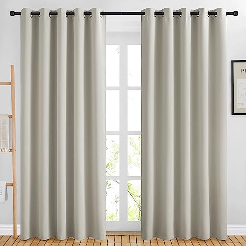 NICETOWN Room Darkening Natural Curtains & Drapes for Living Room - Thermal Insulated Solid Grommet Sound Reducing Privacy Window Treatments for Bedroom, 2 Panels, W66 x L84