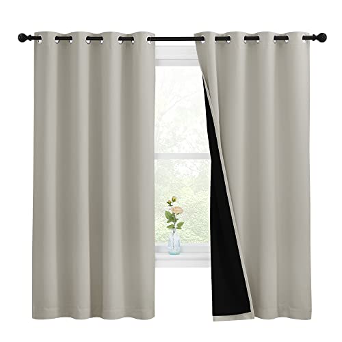NICETOWN Natural 100% Blackout Lined Curtains, 2 Thick Layers Completely Blackout Window Treatment Thermal Insulated Drapes for Kitchen/Bedroom (1 Pair, 55 inches Width x 68 inches Length Each Panel)