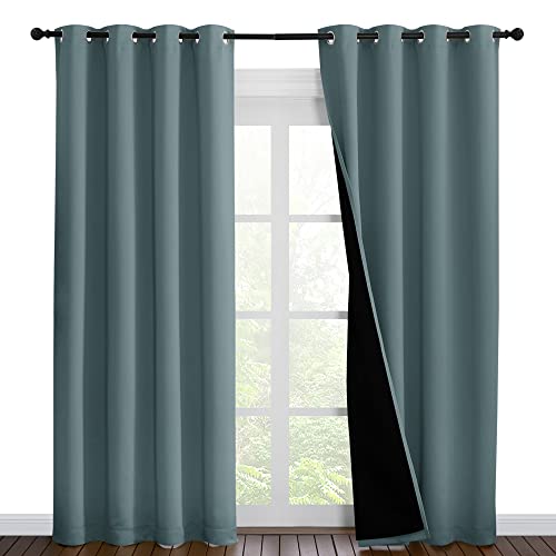 NICETOWN 100% Blackout Curtains 86 inches Long, Pair of Energy Smart & Noise Blocking Out Drapes for Baby Room Window, Thermal Insulated Guest Room Lined Window Dressing(Greyish Blue, 55 inches Wide)