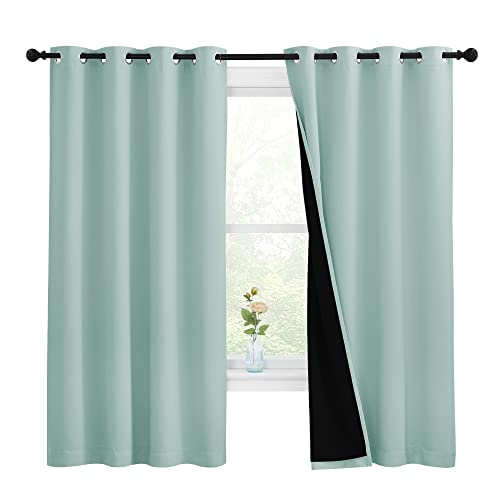 NICETOWN Aqua Blue 100% Blackout Lined Curtains, 2 Thick Layers Completely Blackout Window Treatment Thermal Insulated Drapes for Kitchen/Bedroom (1 Pair, 55-inch Width x 68-inch Length per Panel)