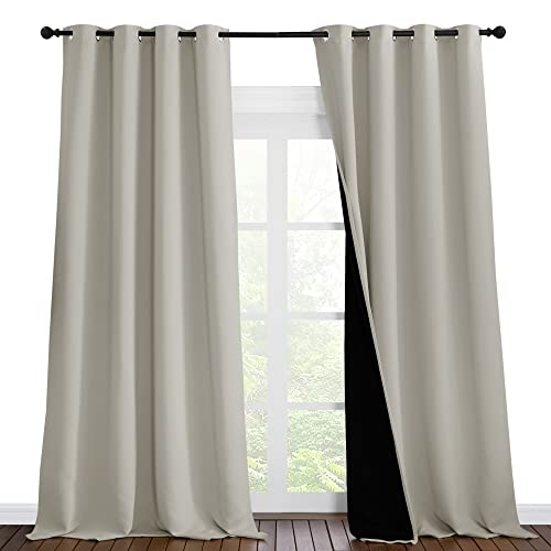 NICETOWN Full Shading Curtains for Windows, Super Heavy-Duty Black Lined Blackout Curtains for Bedroom, Privacy Assured Window Treatment (Natural, Pack of 2, 55 inches W x 102 inches L)