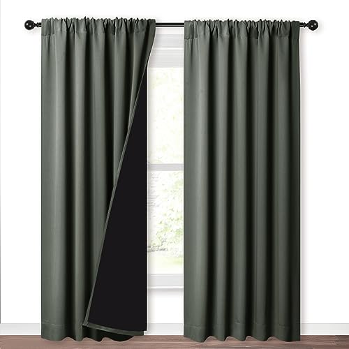 NICETOWN 100% Blackout Curtains for Living Room, Privacy Protection & Noise Reducing Drapes, Black Lined Window Treatment Panels for Patio Sliding Glass Door (Dark Mallard, 2 Pieces, W52 x L84)