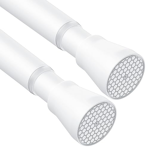 AIZESI 2PCS Shower Curtain Rod 30-64 Inch Adjustable Curtain Rods Never Rust & Non-Slip No Drilling Shower Rod Spring Tension Curtain Rod for Bathroom Doorway Window Closet Cupboard, White