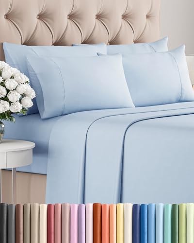 King 6 Piece Sheet Set - Cooling Sheets for Hot Sleepers - Hotel Luxury Bedding Set with 8-16 Inch Deep Pockets - 1 Flat & 1 Fitted & 4 Pillowcases - Ultra Soft, Easy Care & Wrinkle Free - Sky Blue