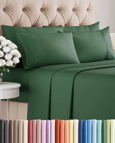 King 6 Piece Sheet Set - Cooling Sheets for Hot Sleepers - Hotel Luxury Bedding Set with 8-16 Inch Deep Pockets - 1 Flat & 1 Fitted & 4 Pillowcases - Ultra Soft, Easy Care and Wrinkle Free - Emerald