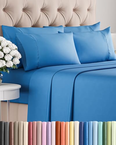 King 6 Piece Sheet Set - Cooling Sheets for Hot Sleepers - Hotel Luxury Bedding Set with 8-16 Inch Deep Pockets - 1 Flat & 1 Fitted & 4 Pillowcases - Ultra Soft, Easy Care & Wrinkle Free - Royal Blue