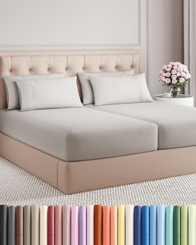 Split King 7 Piece Sheet Set - Cooling Sheets for Hot Sleepers - Hotel Luxury Bedding Set with 8-16 Inch Deep Pockets - 1 Flat & 2 Fitted & 4 Pillowcases - Soft, Easy Care & Wrinkle Free - French Grey