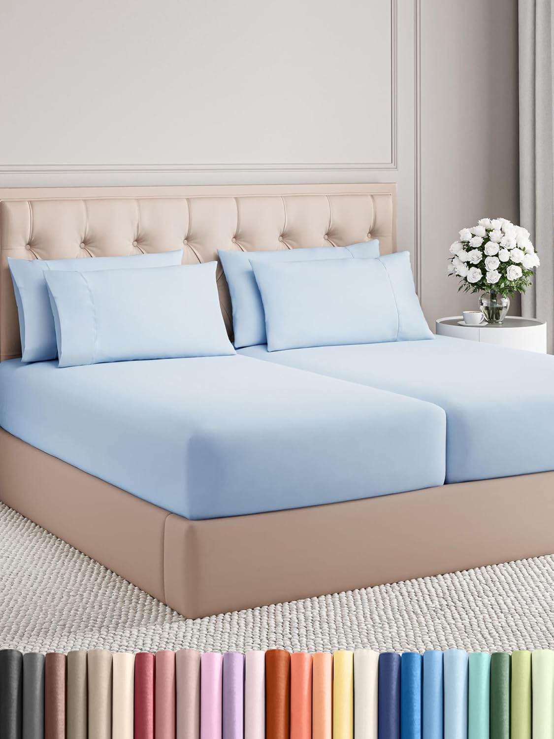 Split King 7 Piece Sheet Set - Sky Blue