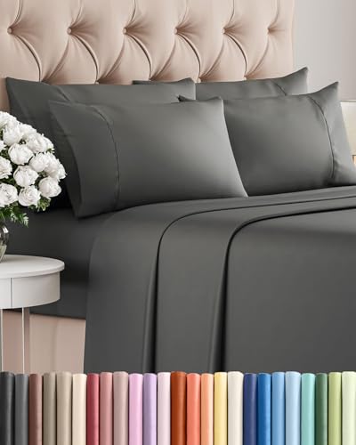 King 6 Piece Sheet Set - Comfy Breathable & Cooling - Ultra Soft Hotel Luxury Bedding Set w/ 8-16 Inch Deep Pockets - 1 Flat & 1 Fitted Sheet & 4 Pillowcases - Wrinkle Free and Easy Care - Charcoal