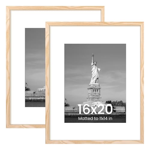 ENJOYBASICS 16x20 Picture Frame, Display Poster 11x14 with Mat or 16 x 20 Without Mat, Wall Gallery Photo Frames, Natural, 2 Pack