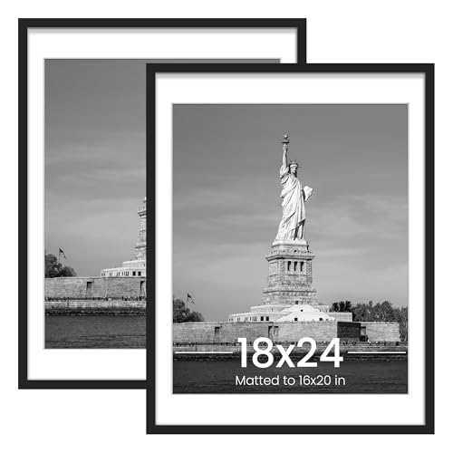 ENJOYBASICS 18x24 Picture Frame, Display Poster 16x20 with Mat or 18 x 24 Without Mat, Wall Gallery Photo Frames, Black, 2 Pack