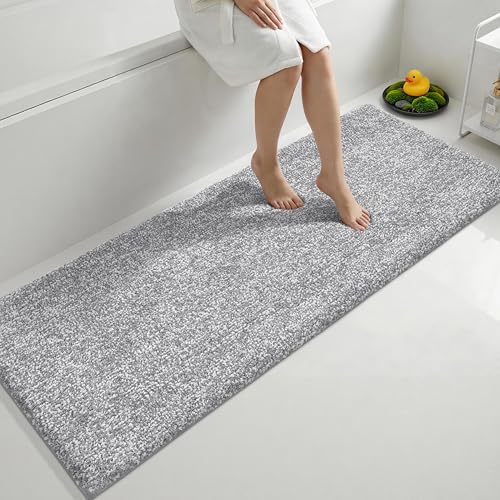 Yimobra Bathroom Runner Rug Non Slip Washable 70x24,Soft Absorbent Microfiber Long Bath Mat, Dual-Tone Decor Rug with Rubber Backing for Floor, Tub and Hallway, Home Essentials,Grey and White