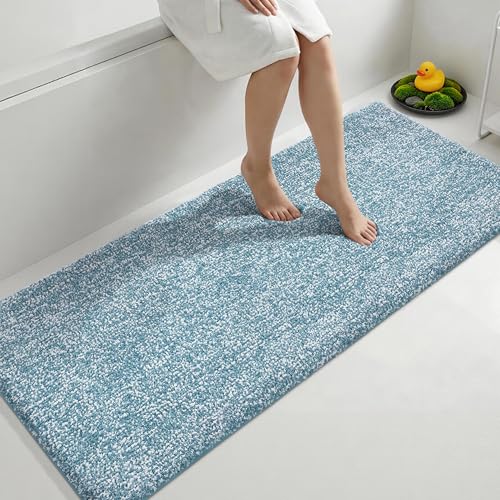 Yimobra Bathroom Runner Rug Non Slip Washable 60x24, Soft Absorbent Microfiber Long Bath Mat, Dual-Tone Decor Rug with Rubber Backing for Floor, Tub and Hallway, Home Essentials,Denim Blue