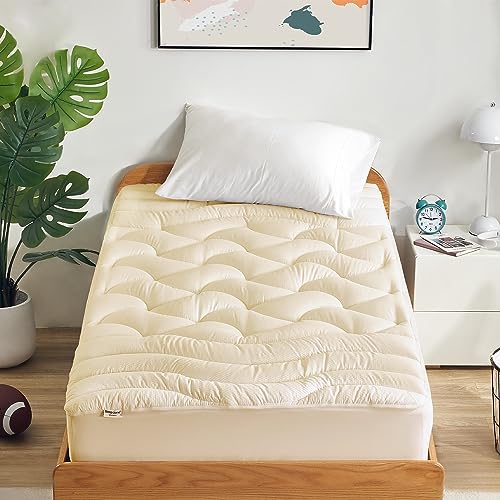 SLEEP ZONE Twin XL Cooling Mattress Topper for College Dorm, Premium Zoned Cool Mattress Pad Cover, Padded Mattress Protector Breathable Washable, Deep Pocket 8-21" (Beige, Twin XL)