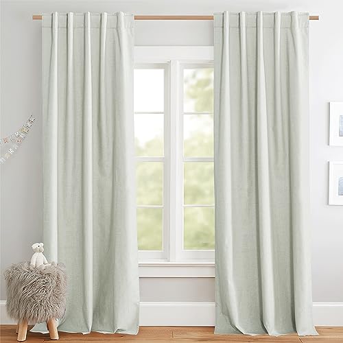 NICETOWN Sage Green Linen 100% Blackout Curtains