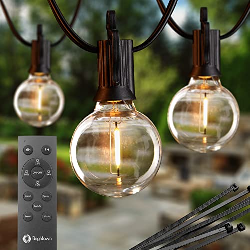Brightown Outdoor String Lights with Remote, 2 Packs Each 38Ft 15 LED Patio Lights Outdoor Waterproof, String Lights for Outside, Hanging Lights for Porch Balcony Bistro Cafe