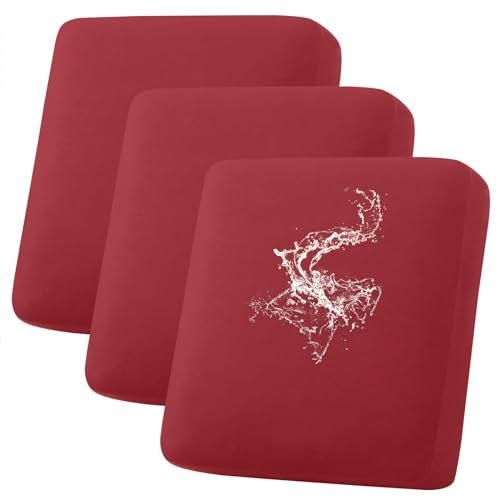 hyha Waterproof Couch Cushion Covers, Stretch Sofa Couch Seat Slipcover for Dog Washable, Non-Slip Waterproof Outdoor Cushion Covers for Patio Furniture Replacement (3 Pieces, Wine Red)