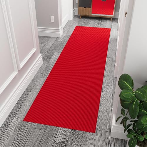 Sweet Home Stores Solid Design Non-Slip Rubberback 2x8 Indoor/Outdoor Runner Rug for Hallway, Kitchen, Living Room, Garage, Patio, 2' x 8', Red