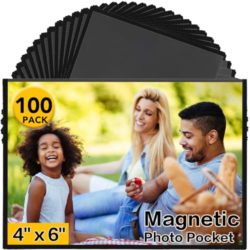 YixangDD 100 Pack Magnetic Picture Frame, 4 x 6 Inches Fridge Magnetic Photo Frames, Magnetic Photo Frames for Refrigerator, Home, School, Office (Black)