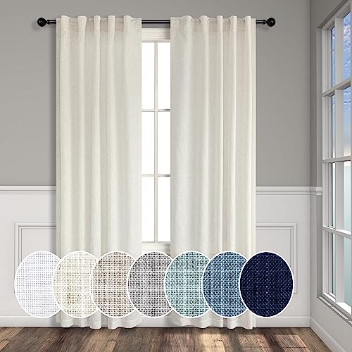 Pitalk Ivory Cream Colored Curtains 90 Inch Length for Living Room 2 Panel Set Back Tab Pocket Semi Sheer Lightweight Natural Linen Farmhouse Curtain for Bedroom Cottage Core Decor 38 x 90 Inches Long