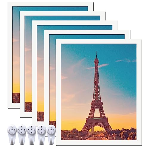 16x20 Picture Frame Set of 5, White Photo Frames High Transparent Wall Gallery Desktop Horizontal Vertical for Canvas Collage Photo Poster Certificate 16 x 20 inches