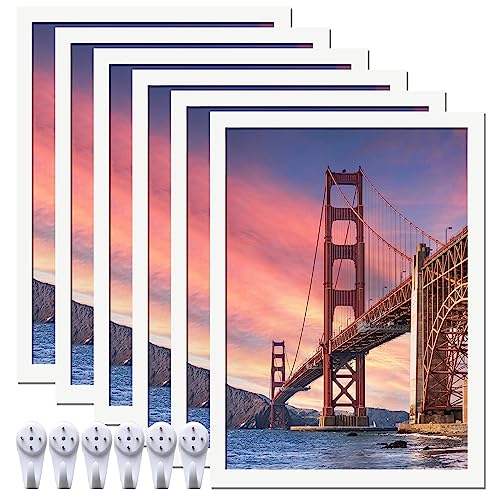 6 Sets 10x14 Picture Frame, Frames for 10 x 14 Canvas Collage Photo Poster Certificate Diamond Painting Art Wall Gallery, High Transparent Horizontal Vertical White 10 by 14 Inches