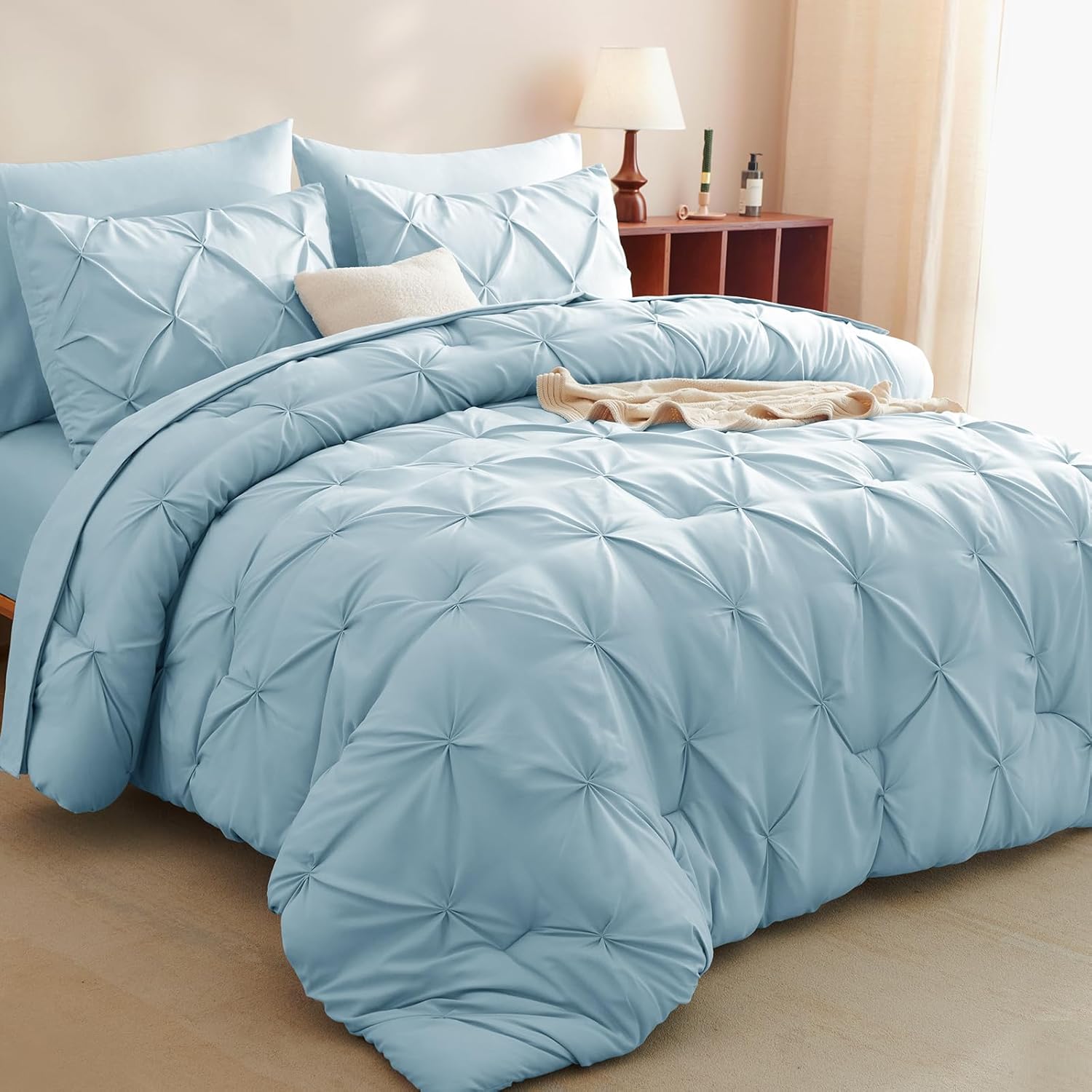 CozyLux Queen Comforter Set Light Blue