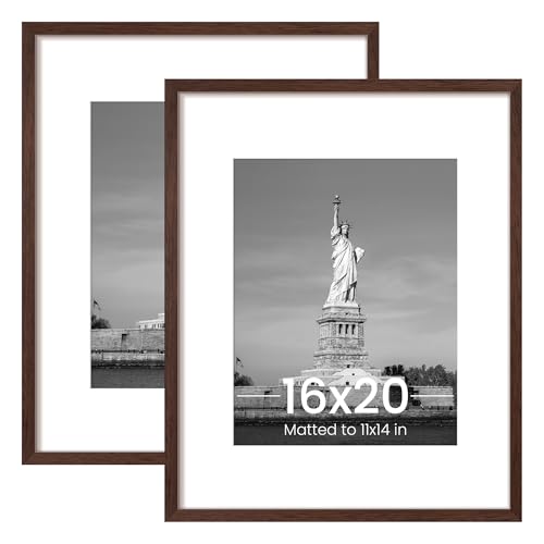ENJOYBASICS 16x20 Picture Frame, Display Poster 11x14 with Mat or 16 x 20 Without Mat, Wall Gallery Photo Frames, Brown, 2 Pack
