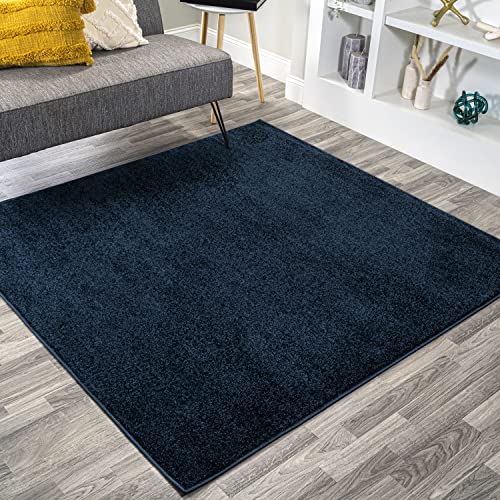 JONATHAN Y Haze Solid Low-Pile Navy 9x9 Square Indoor Area Rug, Coastal,Bohemian,Minimalist,Classic, Easy-Cleaning for Living Room,Bedroom,Kitchen,Pet Friendly,Non-Shedding (SEU100C-9SQ)
