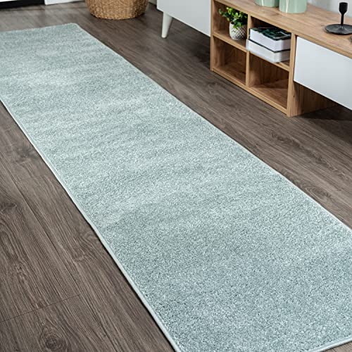 JONATHAN Y Haze Solid Low-Pile Aqua Blue Runner Rug 2x14, Coastal,Bohemian,Minimalist,Classic, Easy-Cleaning for Living Room,Bedroom,Kitchen,Pet Friendly,Non-Shedding (SEU100S-214)