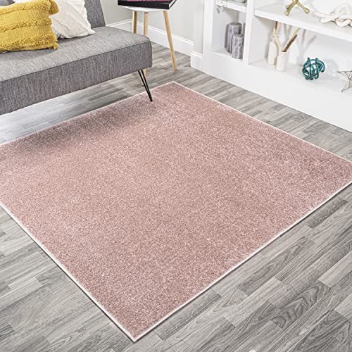 JONATHAN Y Haze Solid Low-Pile Pink 9x9 Square Indoor Area Rug, Coastal,Bohemian,Minimalist,Classic, Easy-Cleaning for Living Room,Bedroom,Kitchen,Pet Friendly,Non-Shedding (SEU100P-9SQ)