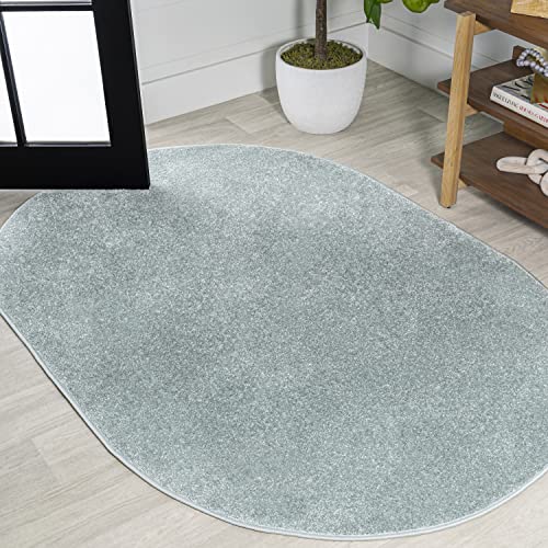 JONATHAN Y Haze Solid Low-Pile Aqua Blue 5x8 Oval Indoor Area Rug, Coastal,Bohemian,Minimalist,Classic, Easy-Cleaning for Living Room,Bedroom,Kitchen,Pet Friendly,Non-Shedding (SEU100S-5OV)