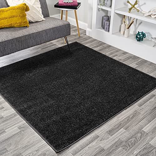 JONATHAN Y Haze Solid Low-Pile Black 9x9 Square Indoor Area Rug, Coastal,Bohemian,Minimalist,Classic, Easy-Cleaning for Living Room,Bedroom,Kitchen,Pet Friendly,Non-Shedding (SEU100I-9SQ)