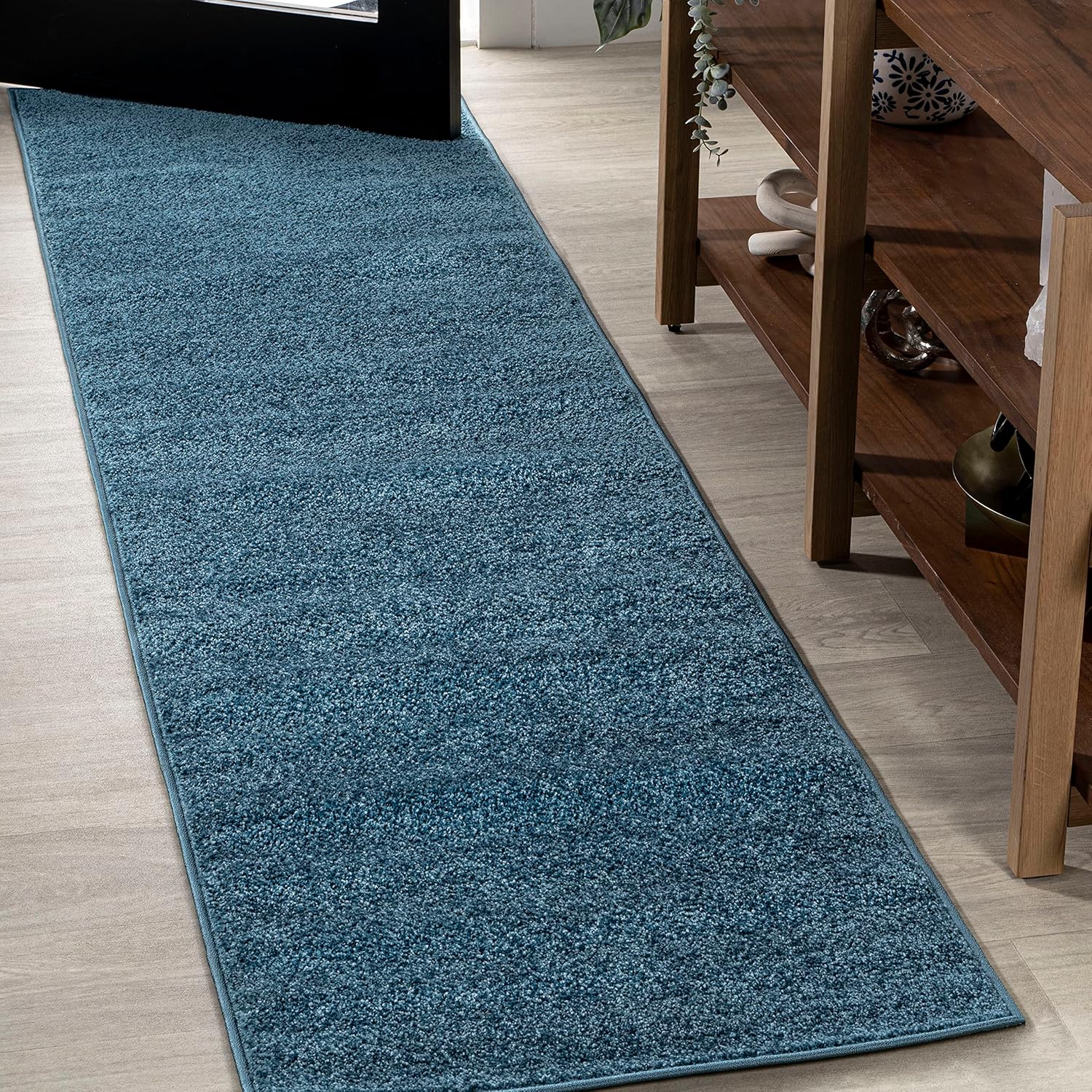 JONATHAN Y Haze Solid Low-Pile Turquoise Runner 2x14